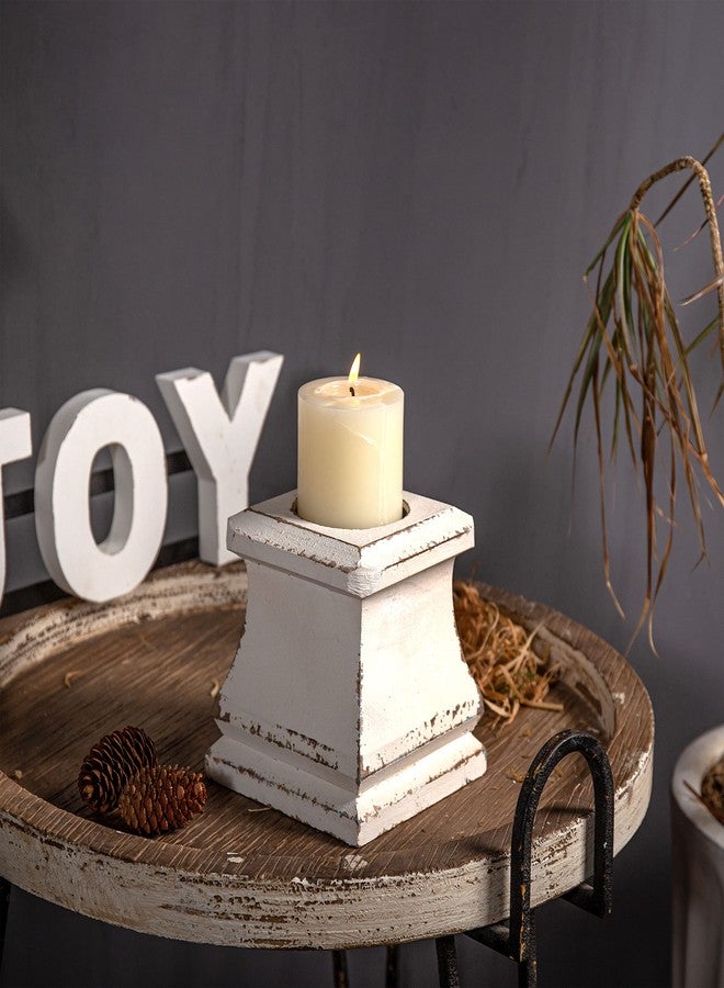 Sofe Shabby Farmhouse Wooden Pillar Candle Holders,Handmade Square White Candle Holder,Rustic Candle Holder for Pillar Candle, Small Candle Holders for Table Centerpiece Holiday Wedding Home Decoration - Image 3