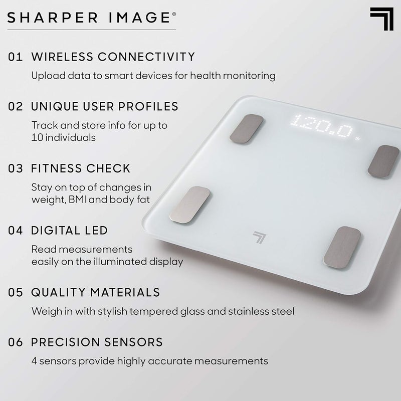 SHARPER IMAGE Digital Bathroom Smart Scale Wireless Bluetooth Connectivity Companion App Tracks Weight Body Fat  BMI Android  iOS Compatible 10 User Health Profiles Accurate Precision Sensors - Image 3