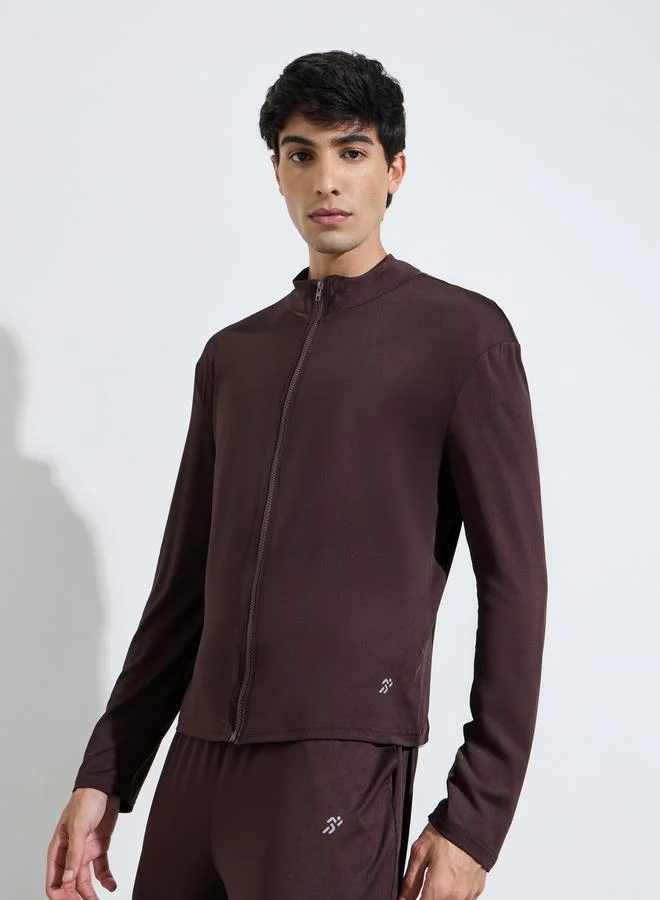 Styli Active Brown Solid Zip-Up Jacket and Track Pants Active Set
