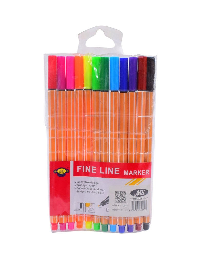 12 Colors Fine liner Pens 0.4mm Fine Tip Drawing Color Pens - Image 1