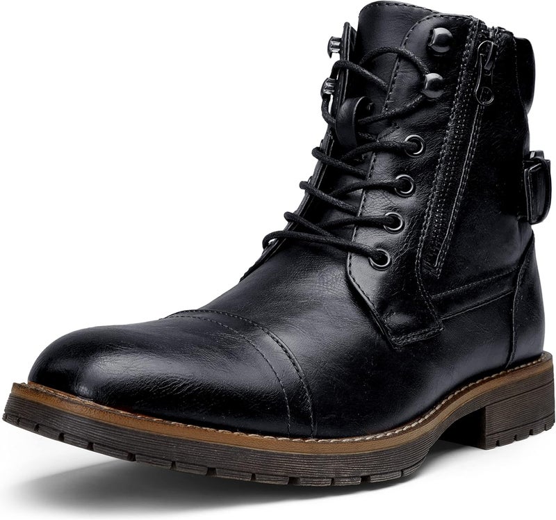 Vostey Men's Motorcycle Combat Ankle Dress Boots - Black - Image 1