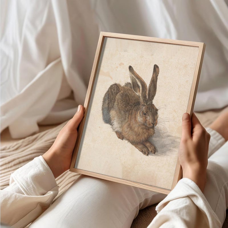 uniro Vintage Rabbit Wall Art Prints Easter Bunny Wall Decor, Neutral R abbit Canvas Oil Painting Poster for Rustic Easter DÃ©cor, Country Farmhouse Wall Decor Vintage rabbit Art Pictures for Bedroom Gallery Office Bathroom Decor( 8" x 10"-UNFRAMED) - Image 2