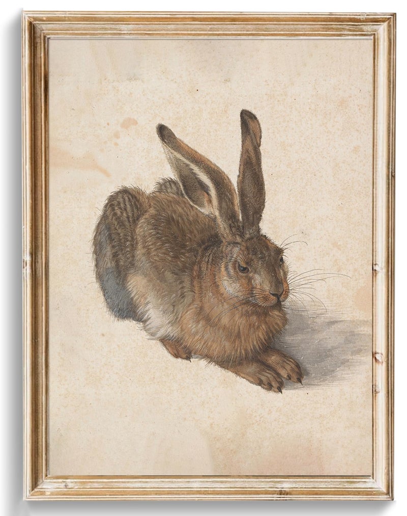 uniro Vintage Rabbit Wall Art Prints Easter Bunny Wall Decor, Neutral R abbit Canvas Oil Painting Poster for Rustic Easter DÃ©cor, Country Farmhouse Wall Decor Vintage rabbit Art Pictures for Bedroom Gallery Office Bathroom Decor( 8" x 10"-UNFRAMED) - Image 1