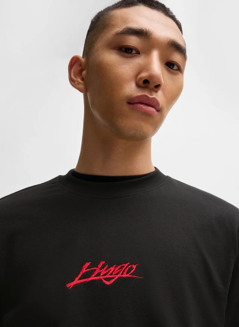 هوجو Cotton-jersey relaxed-fit T-shirt with logo prints