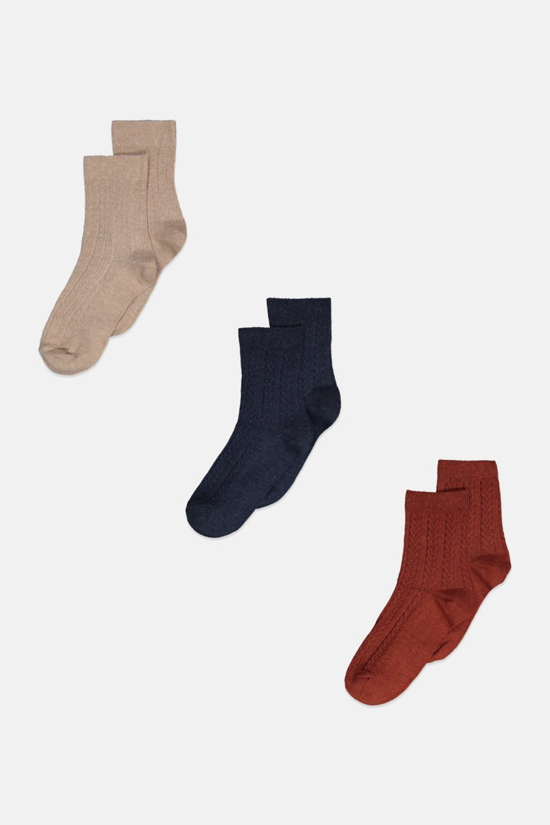 Tchibo Women 3 Pair Textured Socks, Beige  - Image 1