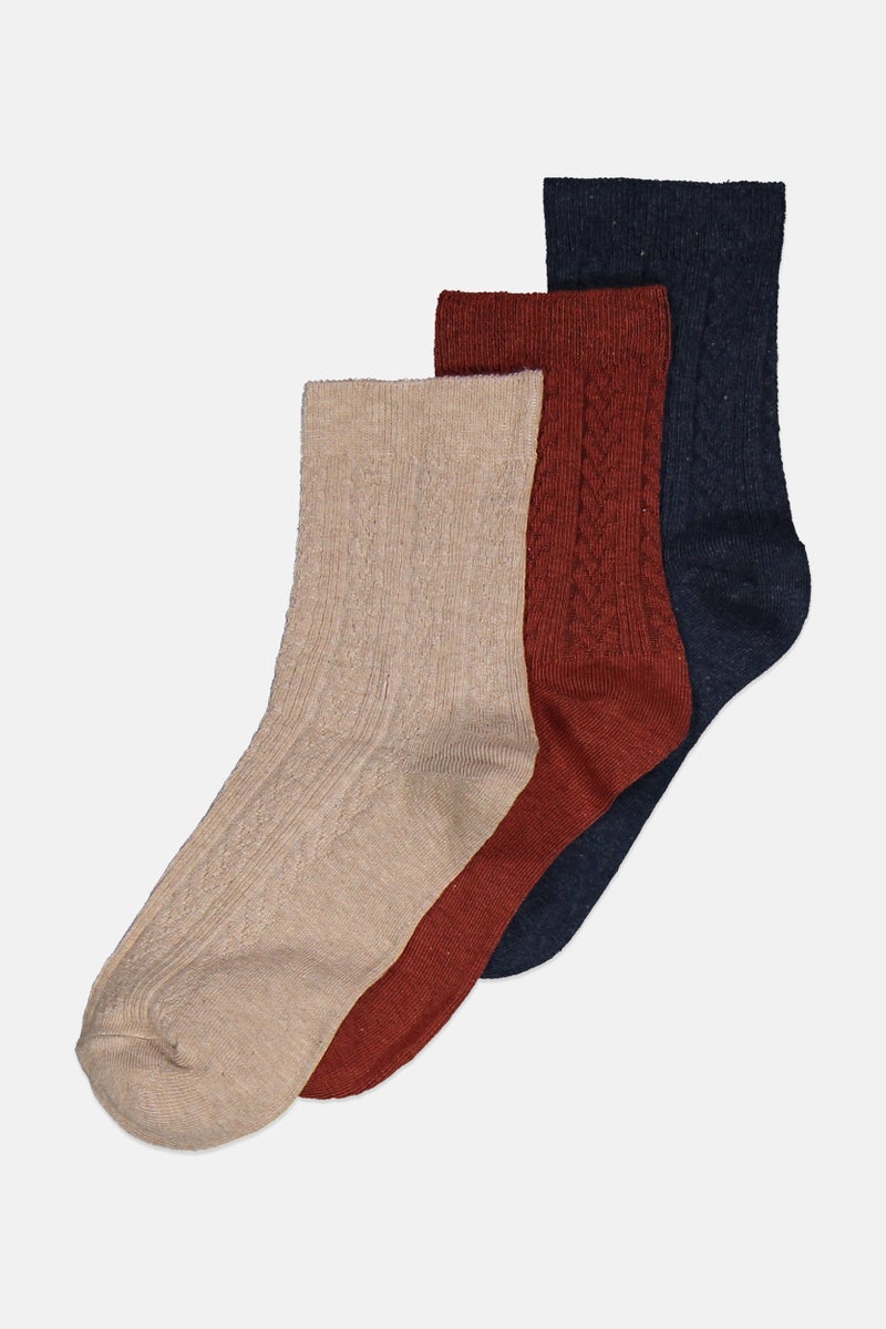 Tchibo Women 3 Pair Textured Socks, Beige  - Image 2