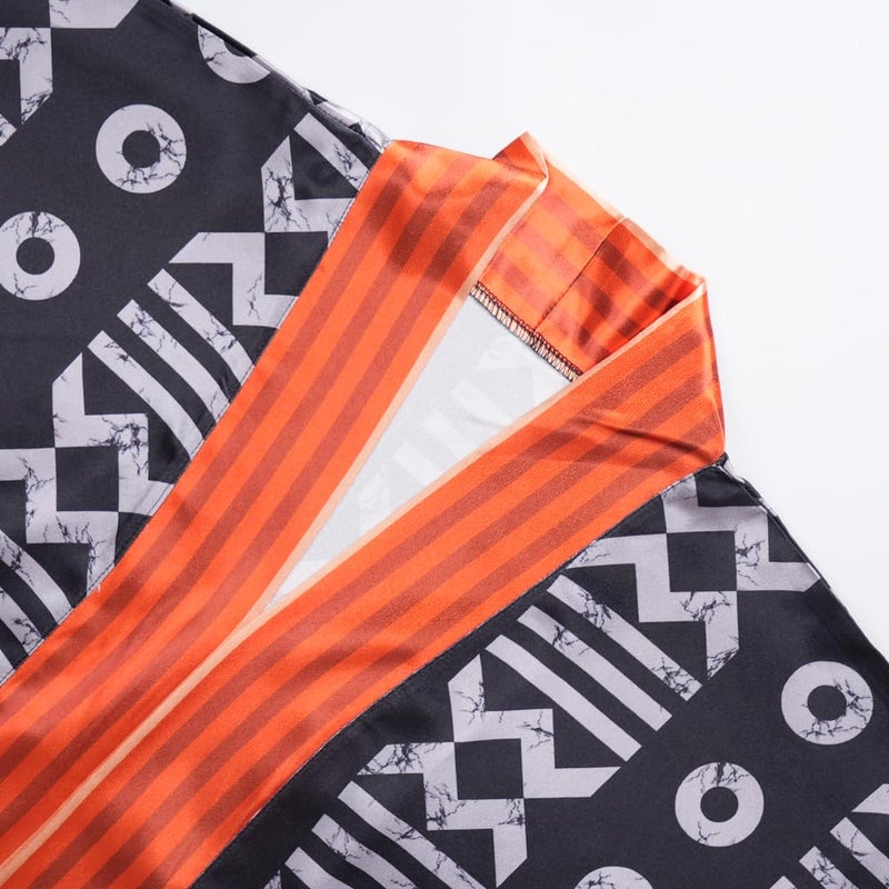 HD African Print Boubou Dress for Woman Black Kaftan Casual Gown Half Sleeves - Image 4