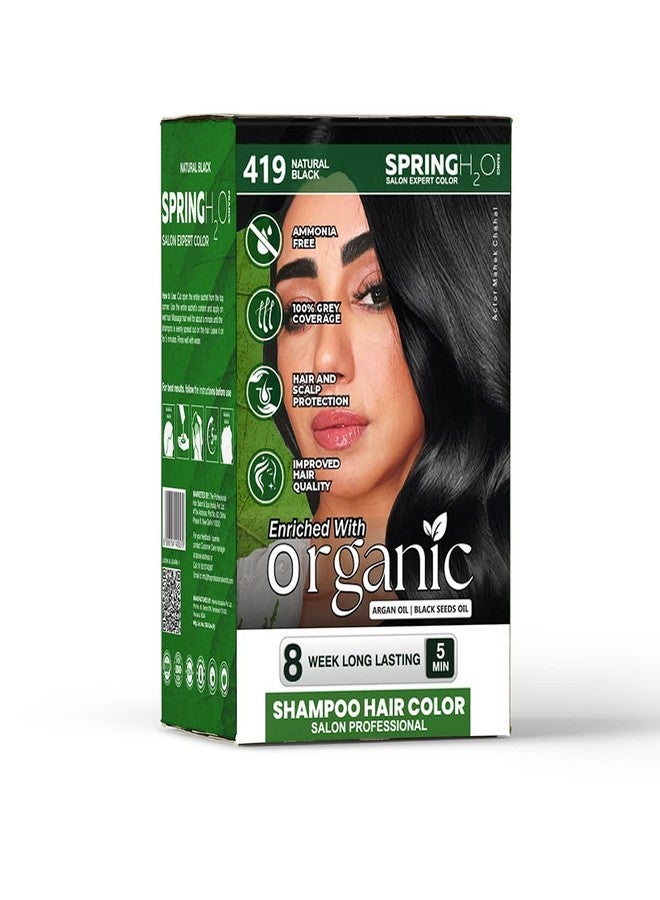 Spring H2O Salon Expert Hair Color Shampoo Natural Black | Ammonia-Free | 100% Grey Coverage | Long-Lasting Shine & Nourishment | Hair Dye Shampoo for Men & Women - Pack of 12 (15ml Each) - Image 1