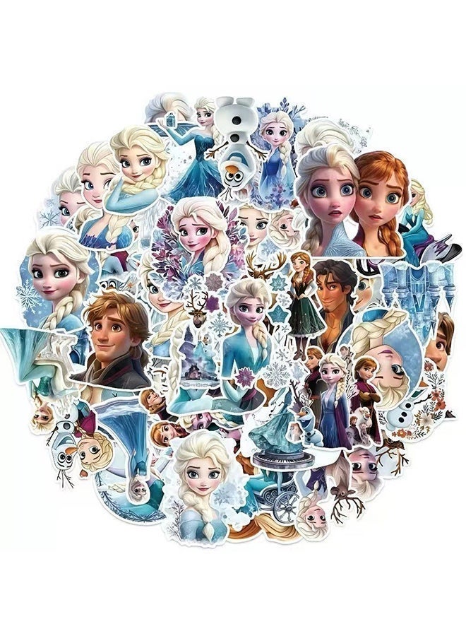 Elsa Frozen Stickers 50Pcs, Waterproof Sunproof No Fading PVC Decals, Removable No Residue, Cute Princess Stickers for Kids, Water Bottle Luggage Laptop Decor - Image 1