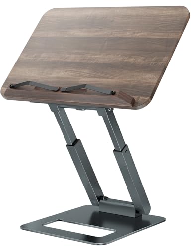 Tounee Book Stand, Telescopic Book Holder Stand, Adjustable Height Pull Out Design Ergonomic Cookbook Stand with Elastic Page Clips Fits All Books (Gray) - Image 1