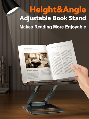 Tounee Book Stand, Telescopic Book Holder Stand, Adjustable Height Pull Out Design Ergonomic Cookbook Stand with Elastic Page Clips Fits All Books (Gray) - Image 4