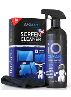 iO CLEAN Screen Cleaner Spray (16oz - 473ml) – Best Large Cleaning Kit for LCD LED OLED TV, Smartphone, iPad, Laptop, Touchscreen, Computer Monitor, Electronics  - Image 1