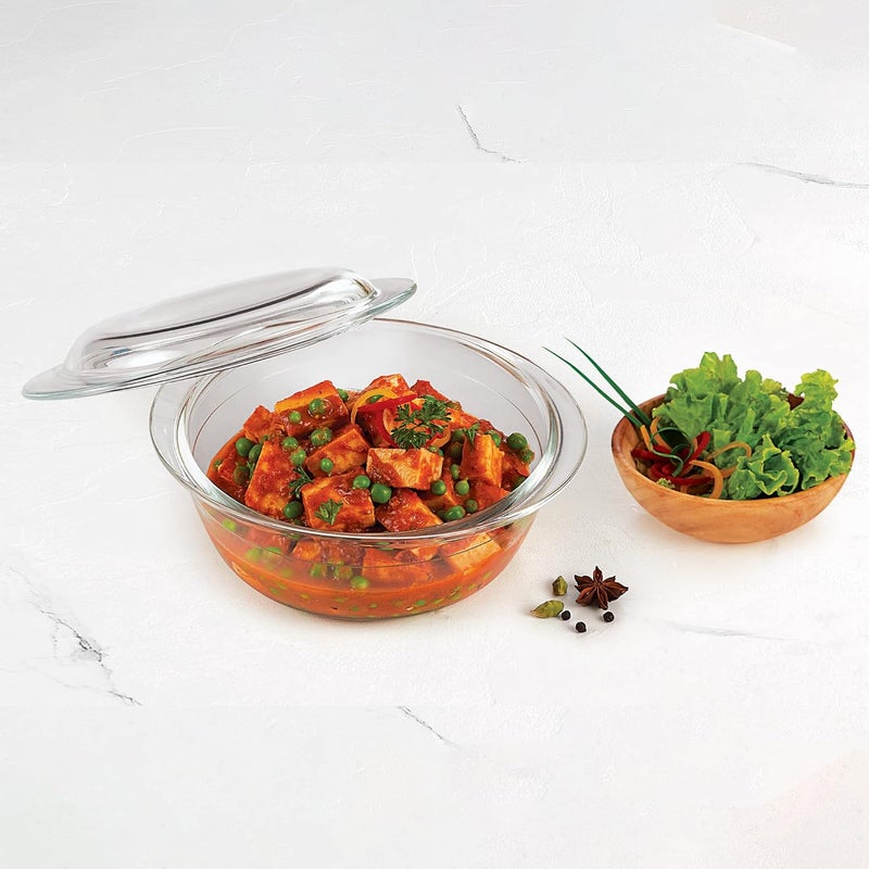 TREO by Milton 1700 Round Borosilicate Glass Casserole, Bake N Serve Deep Round, 1 Piece, 1675ml, Transparent, Dishwasher, Refrigerator, Microwave & Oven Safe, Dish Bowl - Image 4