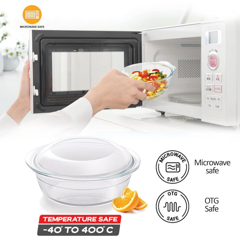 TREO by Milton 1700 Round Borosilicate Glass Casserole, Bake N Serve Deep Round, 1 Piece, 1675ml, Transparent, Dishwasher, Refrigerator, Microwave & Oven Safe, Dish Bowl - Image 2