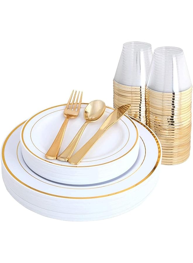 Beauenty 150Pcs Rose Gold Party Supplies Party Tableware Party Disposable Plastic Cutlery Set, Party Supplies Plate, Spoon,cup,Cutlery-25 Guests - Image 1