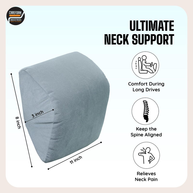 CareFoam وسادة دعم الرقبة من كير فوم، وسادة سيارة فائقة النعومة لرحلات مريحة، وسادة دعم رقبة متفوقة، تخفف آلام الرقبة، غلاف مخملي رمادي | 11 x8 x3 بوصة | عبوة من 2 - Image 2