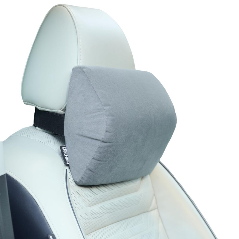 CareFoam وسادة دعم الرقبة من كير فوم، وسادة سيارة فائقة النعومة لرحلات مريحة، وسادة دعم رقبة متفوقة، تخفف آلام الرقبة، غلاف مخملي رمادي | 11 x8 x3 بوصة | عبوة من 2 - Image 1