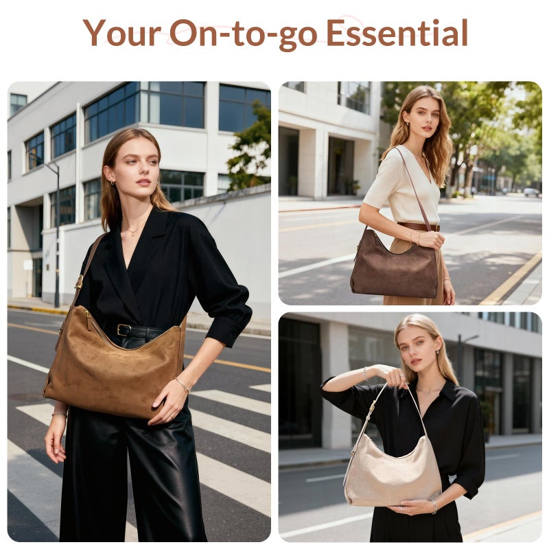 SYTRAH Hobo Bags for Women Slouchy Shoulder Suede Purse, Soft Crossbody Handbag with Multiple Pockets Casual Tote Purse with Adjustable Strap Coffee - Image 2