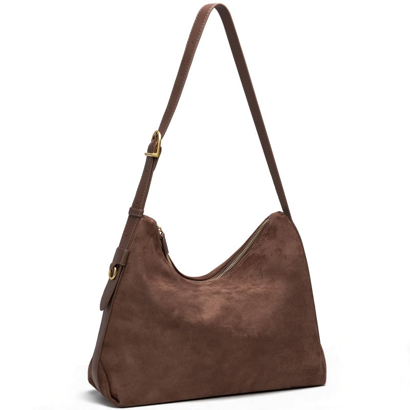 SYTRAH Hobo Bags for Women Slouchy Shoulder Suede Purse, Soft Crossbody Handbag with Multiple Pockets Casual Tote Purse with Adjustable Strap Coffee - Image 1