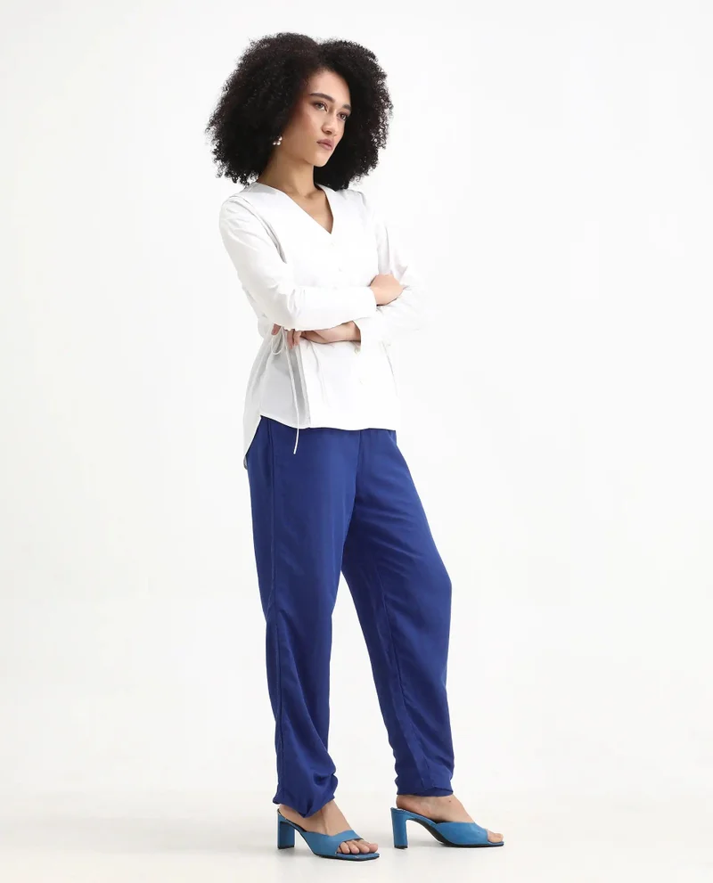 Rareism Women's Elegant Linen Blend Trousers