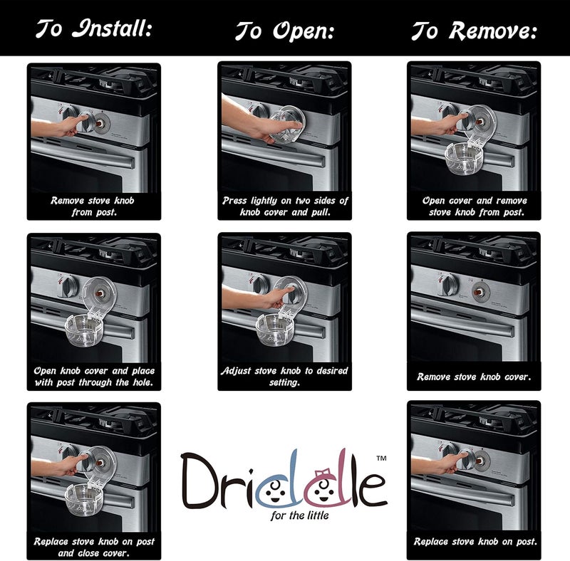 Driddle 6 Pack Clear Stove Knob Safety Covers - Protect Little Kids with A Child Proof Lock for Oven/Stove Top/Gas Range - Baby/Toddler Kitchen Safety Guard - Check Dimensions. - Image 5