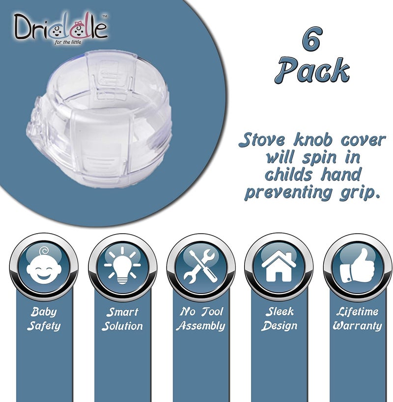 Driddle 6 Pack Clear Stove Knob Safety Covers - Protect Little Kids with A Child Proof Lock for Oven/Stove Top/Gas Range - Baby/Toddler Kitchen Safety Guard - Check Dimensions. - Image 3