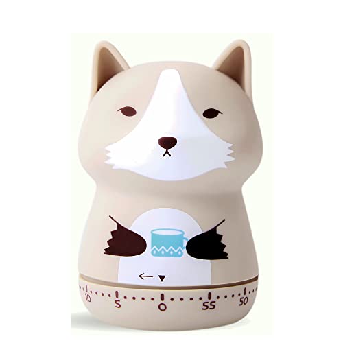 NUOSWEK Mechanical Kitchen Timer, Cute Animal Timer for Kids, Wind Up 60 Minutes Manual Countdown Timer for Classroom, Home, Study and Cooking (Beige Wolf) - Image 1