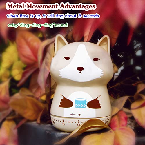 NUOSWEK Mechanical Kitchen Timer, Cute Animal Timer for Kids, Wind Up 60 Minutes Manual Countdown Timer for Classroom, Home, Study and Cooking (Beige Wolf) - Image 4