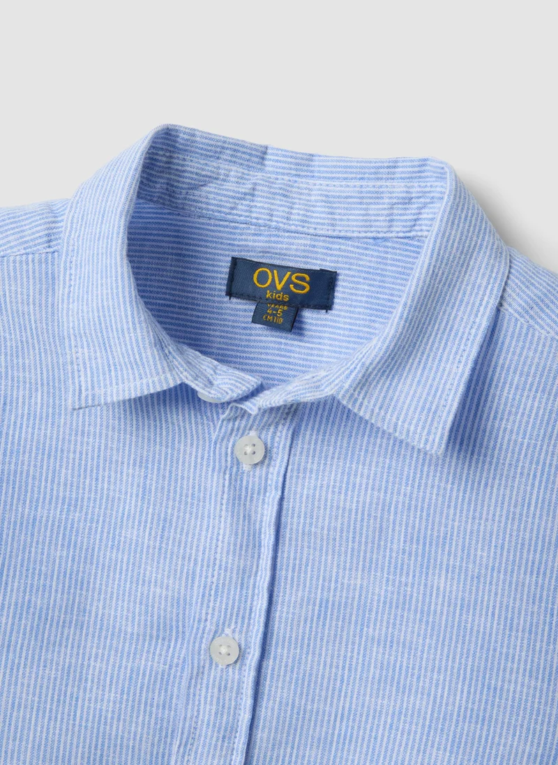 Ovs  OVS Boysâ€™ Blue Striped Linen-Cotton Blend Shirt, Regular Fit for Men | Best Price UAE
