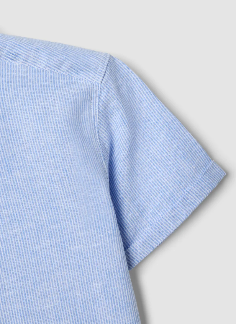 Ovs  OVS Boysâ€™ Blue Striped Linen-Cotton Blend Shirt, Regular Fit for Men | Best Price UAE