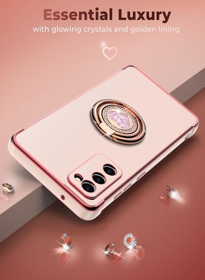 XYZ جراب XYZ لهاتف Galaxy S20 FE مع حامل، جراب لهاتف Samsung Galaxy S20 FE بحلقتين، جراب فاخر مرصع بالكريستال لحماية الهاتف بتصميم قلب، وردي اللون، للنساء والفتيات - Image 5