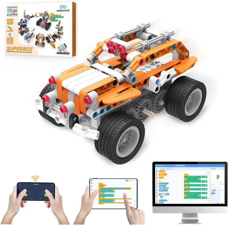 makerzoid طقم روبوت الترميز 26 في 1 من Makerzoid، لعبة تعليمية STEM مدعومة بتطبيق Superbot، طقم روبوتات قابل للبرمجة، طقم بناء DIY، لعبة روبوت، هدية للأولاد والبنات من 6 إلى 14 سنة - Image 1