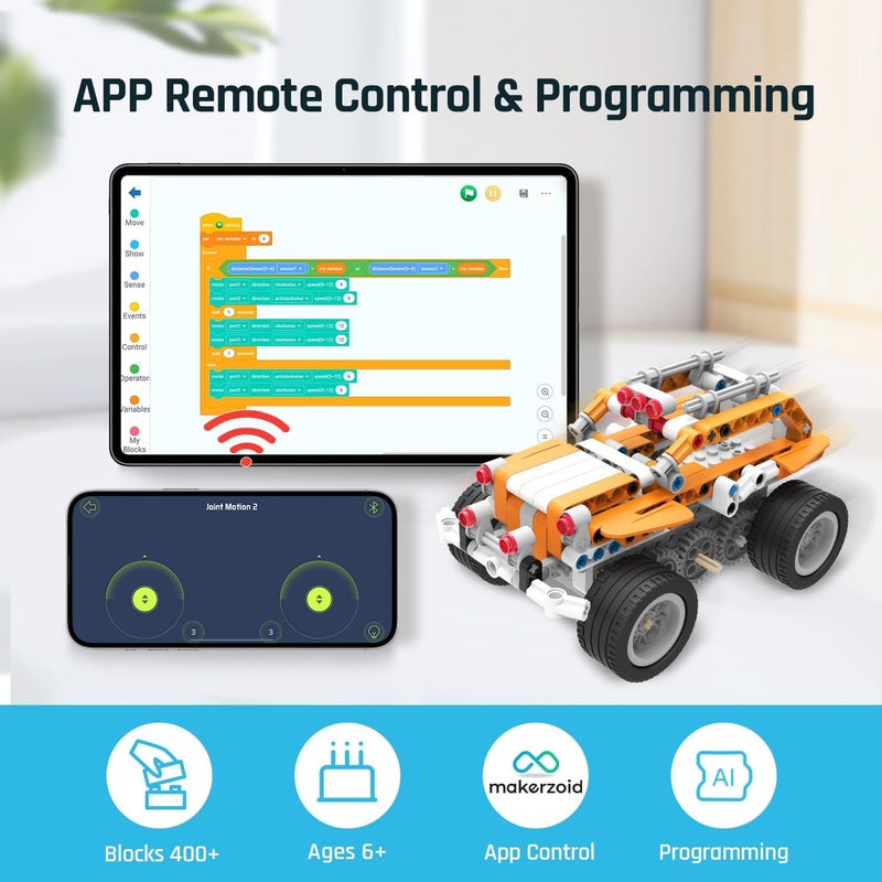 makerzoid طقم روبوت الترميز 26 في 1 من Makerzoid، لعبة تعليمية STEM مدعومة بتطبيق Superbot، طقم روبوتات قابل للبرمجة، طقم بناء DIY، لعبة روبوت، هدية للأولاد والبنات من 6 إلى 14 سنة - Image 3