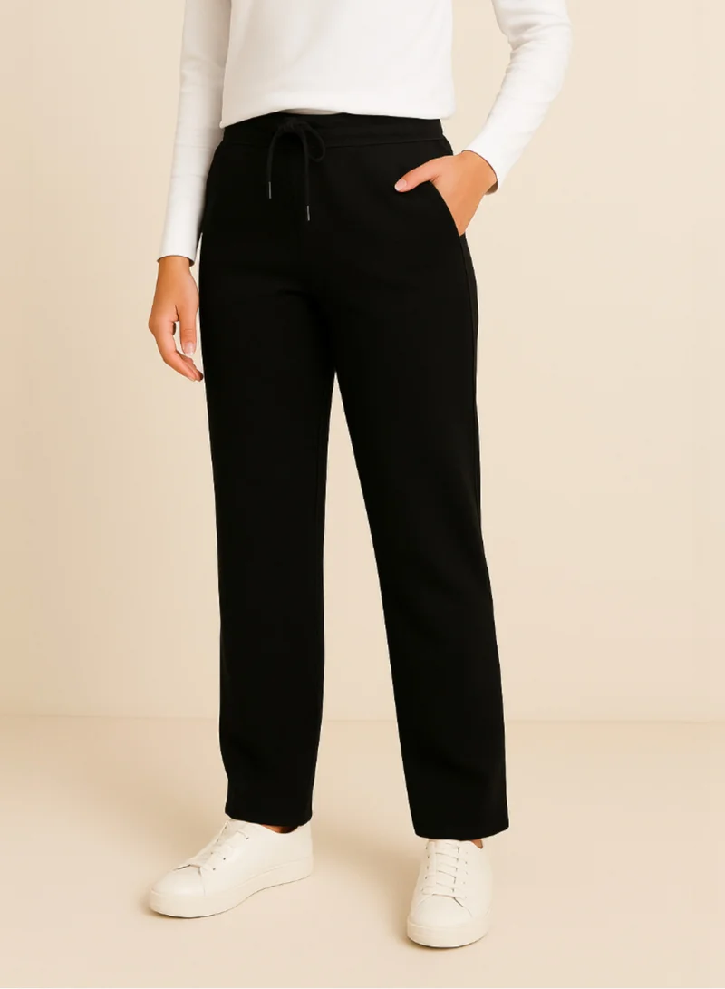Black Straight-Leg Drawstring Joggers – Cotton interlock