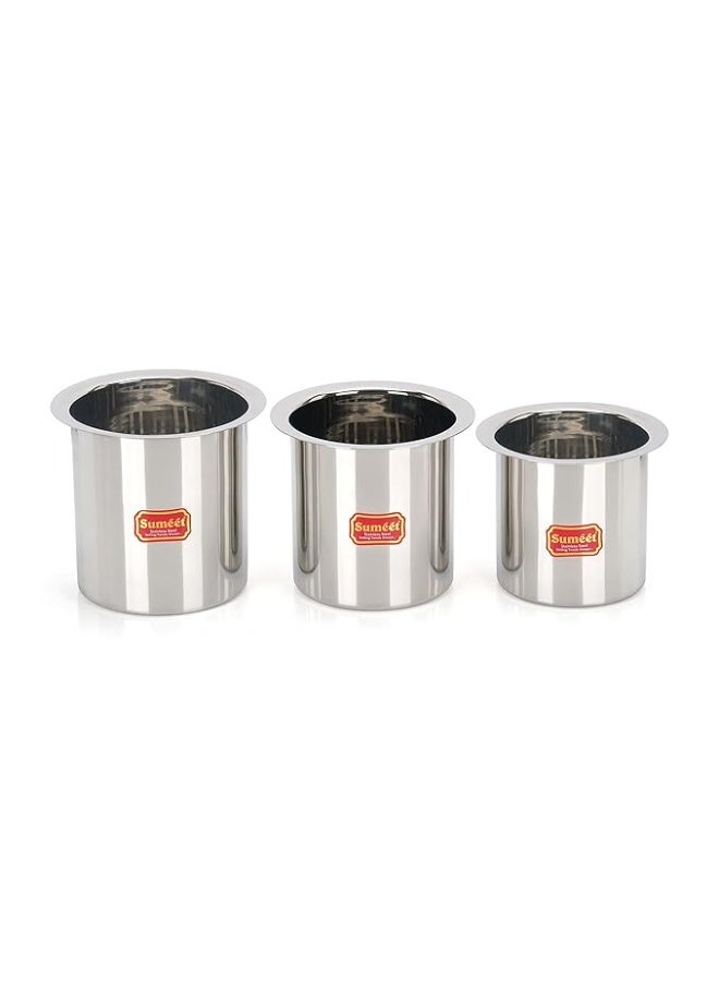 Sumeet Stainless Steel Ganj/Milk Boiler/Milk Pot/Long Tapeli set of 3 Pieces (400ml, 550ml, 750ml), Silver - Image 1