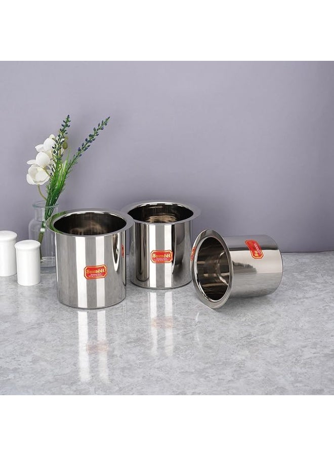 Sumeet Stainless Steel Ganj/Milk Boiler/Milk Pot/Long Tapeli set of 3 Pieces (400ml, 550ml, 750ml), Silver - Image 4