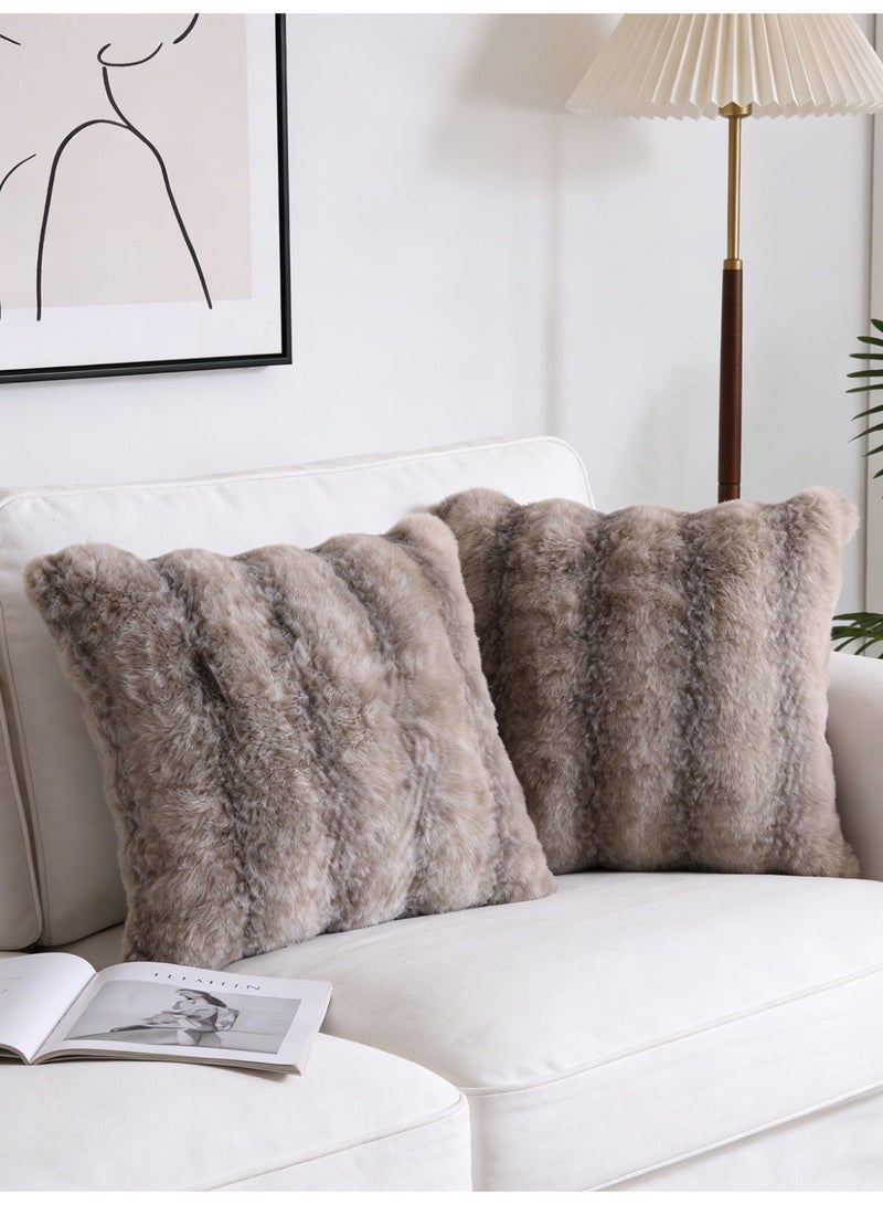 2 Pack Fluffy Faux Rabbit Fur Pillow Cases, 45x45 cm Luxury Soft Plush Shaggy Pillowcases with Zipper Closure, Furry Fuzzy Throw Cushion Covers for Sofa Couch Bed Bedroom Living Room - Image 1