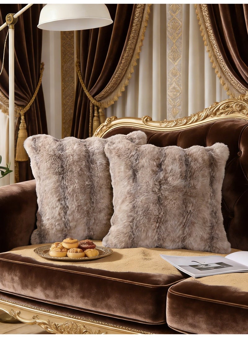 2 Pack Fluffy Faux Rabbit Fur Pillow Cases, 45x45 cm Luxury Soft Plush Shaggy Pillowcases with Zipper Closure, Furry Fuzzy Throw Cushion Covers for Sofa Couch Bed Bedroom Living Room - Image 2
