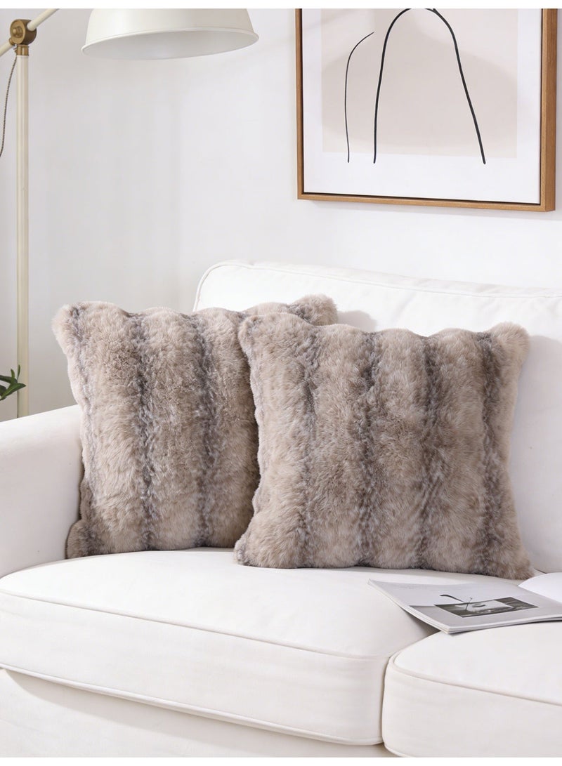 2 Pack Fluffy Faux Rabbit Fur Pillow Cases, 45x45 cm Luxury Soft Plush Shaggy Pillowcases with Zipper Closure, Furry Fuzzy Throw Cushion Covers for Sofa Couch Bed Bedroom Living Room - Image 5