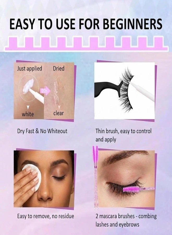 LZM Strip Lash Adhesive, Quick Drying Lash Glue Brush Applicator, Net Wt. 4.8g (0.17 oz.), Clear (White) - Image 3