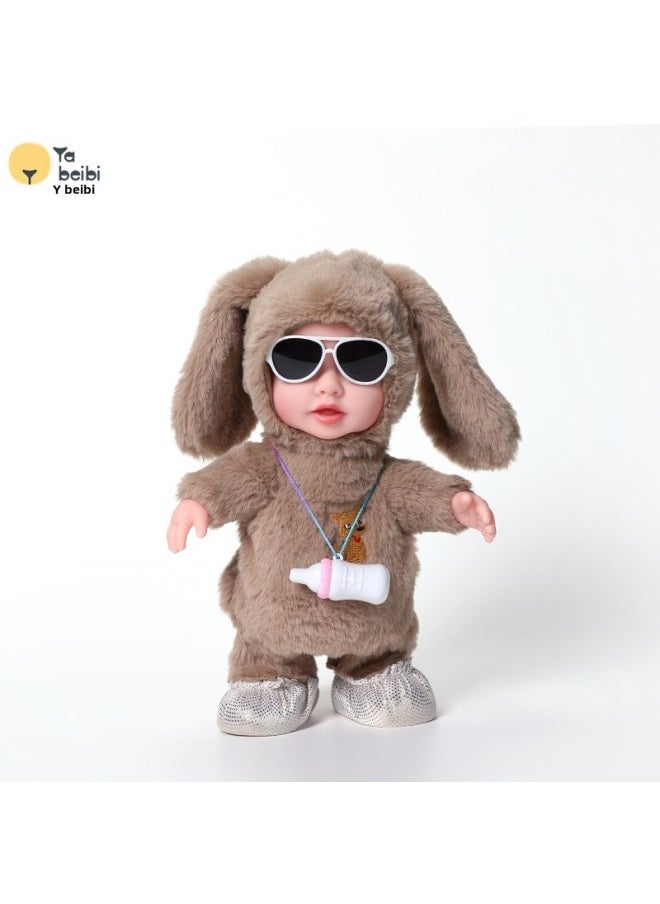 Children's Baby Bottle Vinyl Doll Electric Plush Toy Baby Bottle Doll Can Walk And Talk Toy-Color:JM-8284-3 Brown-Specifications:Ordinary Battery + Color Box  - Image 1