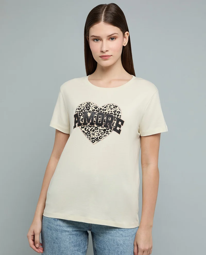 أر أند بي Printed T-Shirt with Crew Neck and Short Sleeves