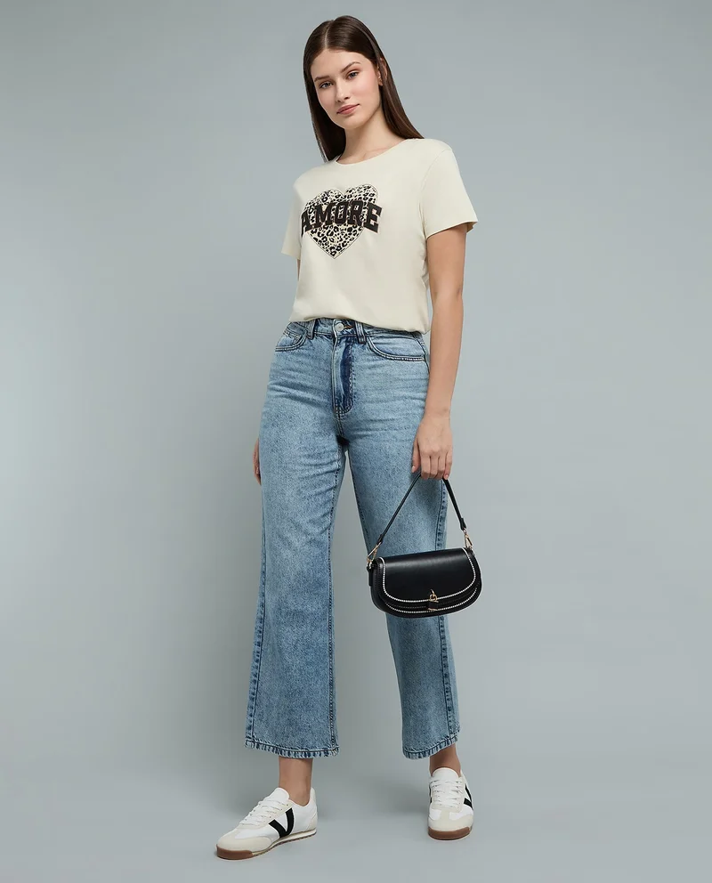 أر أند بي Printed T-Shirt with Crew Neck and Short Sleeves