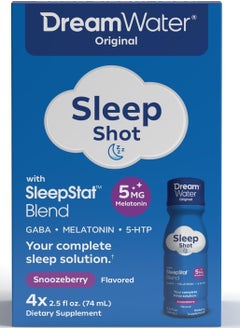 Dream Water مشروب مكمل للمساعدة على النوم؛ الميلاتونين 5 ملغ، GABA، 5-HTP؛ جرعات نوم سائلة 2.5 أونصة، سنوزبيري، 4 قطع  - Image 1