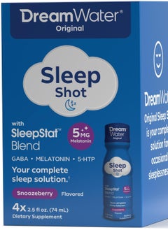 Dream Water مشروب مكمل للمساعدة على النوم؛ الميلاتونين 5 ملغ، GABA، 5-HTP؛ جرعات نوم سائلة 2.5 أونصة، سنوزبيري، 4 قطع  - Image 3