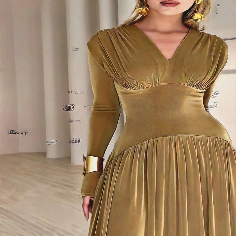 Elegant Long Sleeve Velvet Dress with Waist Definition for Winter - Image 4