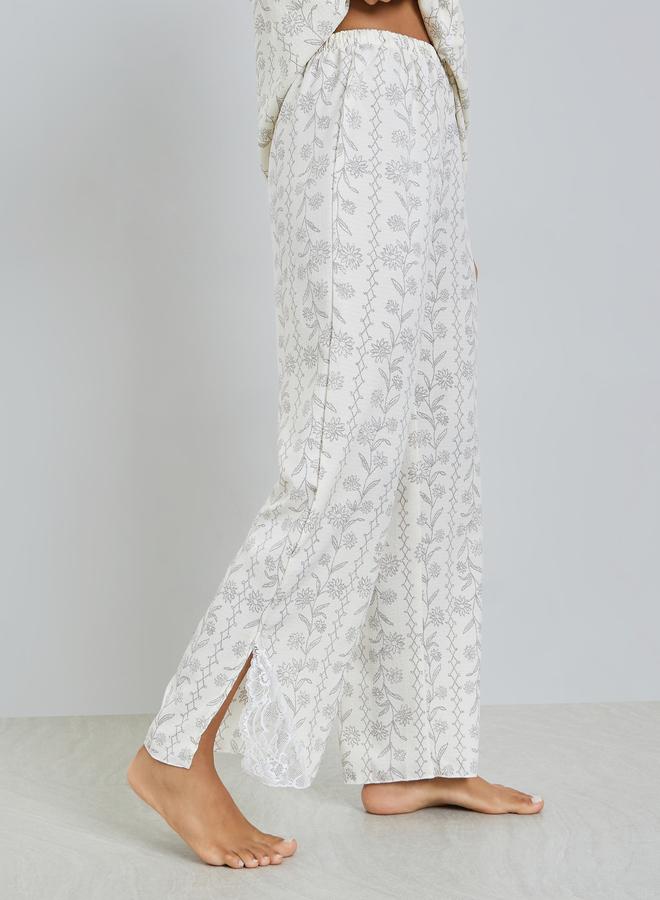 Styli Floral Print Lace Trim Top and Pyjama Set - Image 4
