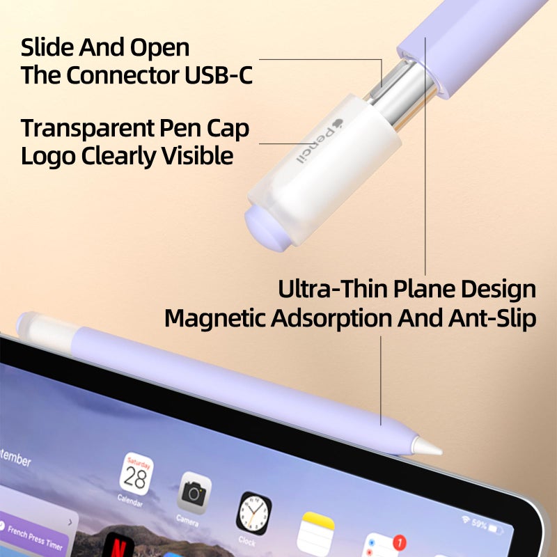 JOOSKO Pencil Case for Apple Pencil (USB-C), Silicone Protective Cover Sleeve, Supports Magnetic Attachment (Lavender) - Image 2