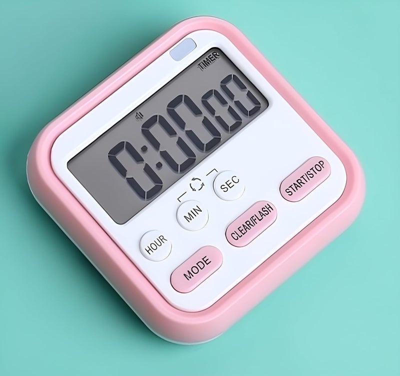 CEPLO CEPLO Digital Kitchen Timer with Stopwatch Large Display Magnetic Back Count Up Down Timer for Cooking Classroom Home Loud Alarm Cooking Digital Timer Kitchen Baking Sports Games Pink  - Image 2