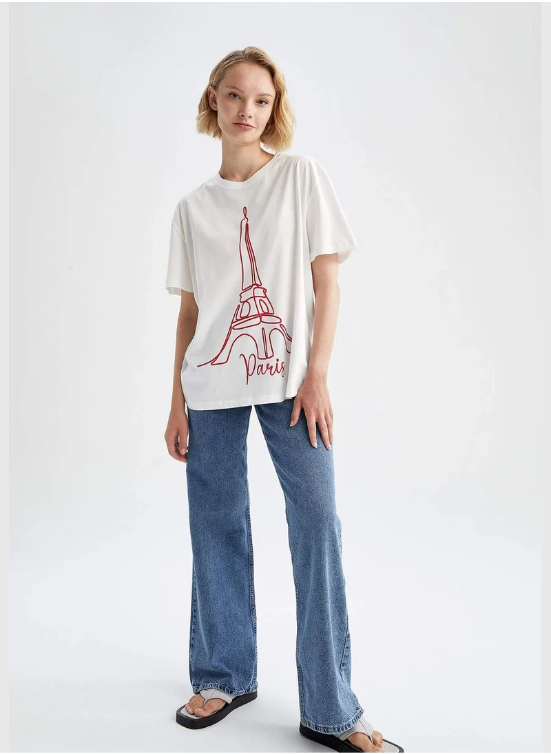 DeFacto Oversized Short Sleeve Paris Print T-Shirt